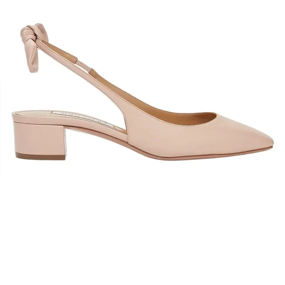 Aquazzura Very Bow-Tie Leather Slingback Pumps Petal Low Heel NEW EU 36.5 US 6.5